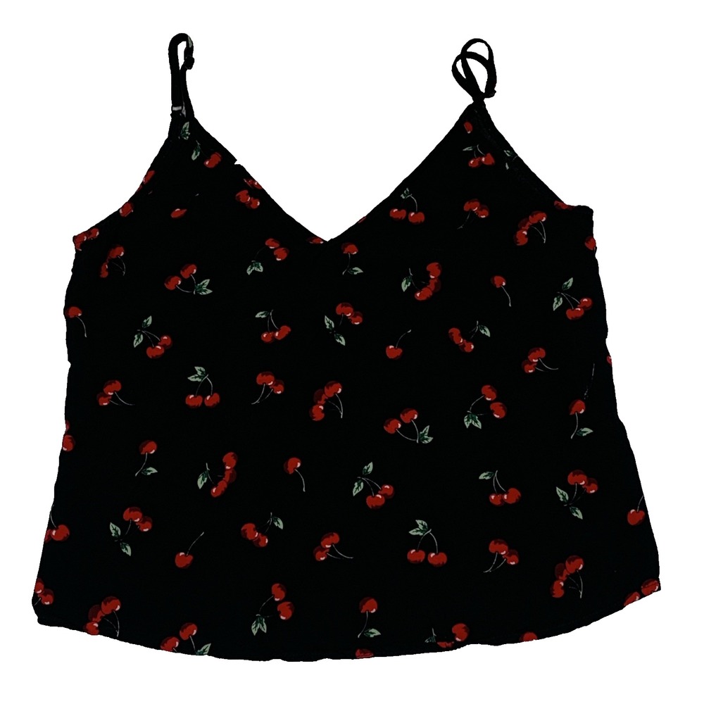 Shein Cherries Print Cami Tank Top Womens Medium Red White Spaghetti Strap M